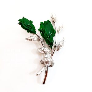 750-18K白色黃金玉花衫針